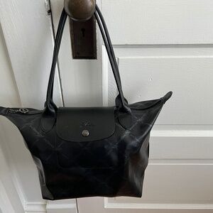 Longchamp black tote bag with equestrian logo
